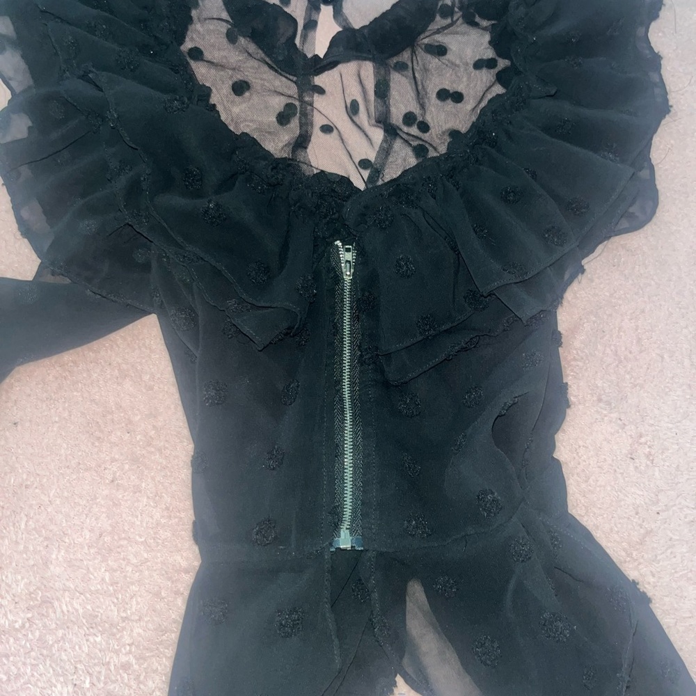 Black Sheer Ruffled Blouse - Picture 2 of 2